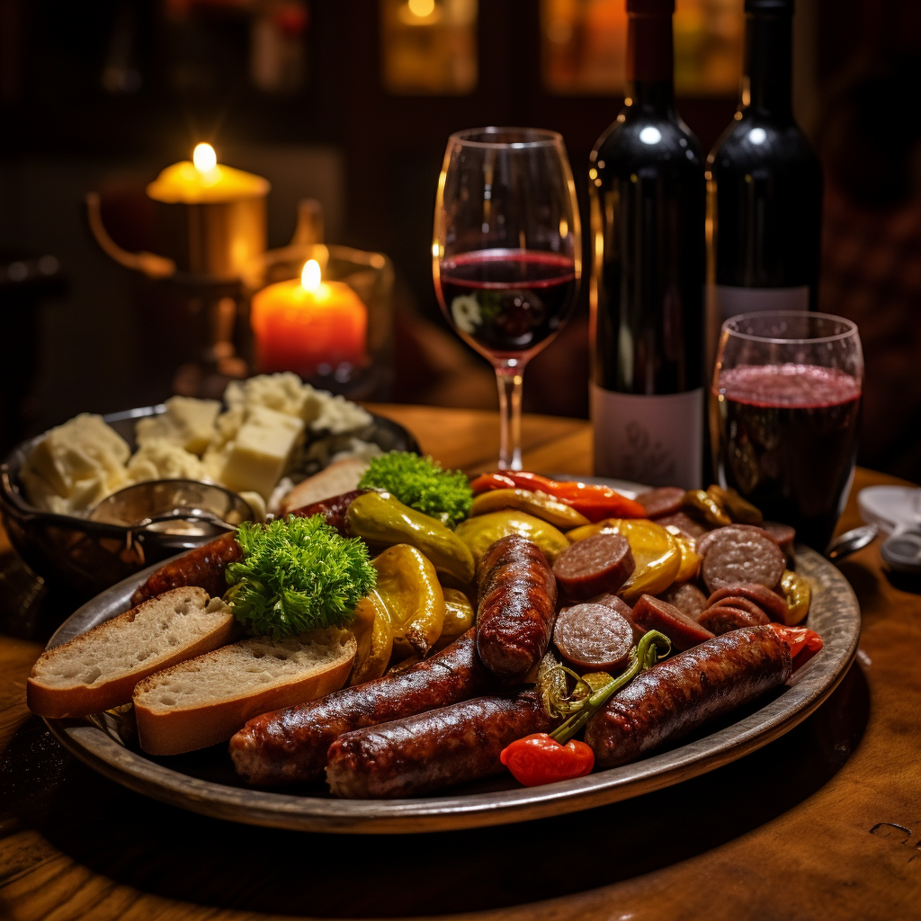 Smoked Sausage Close-Up in Cozy Tavern Bragança Setting