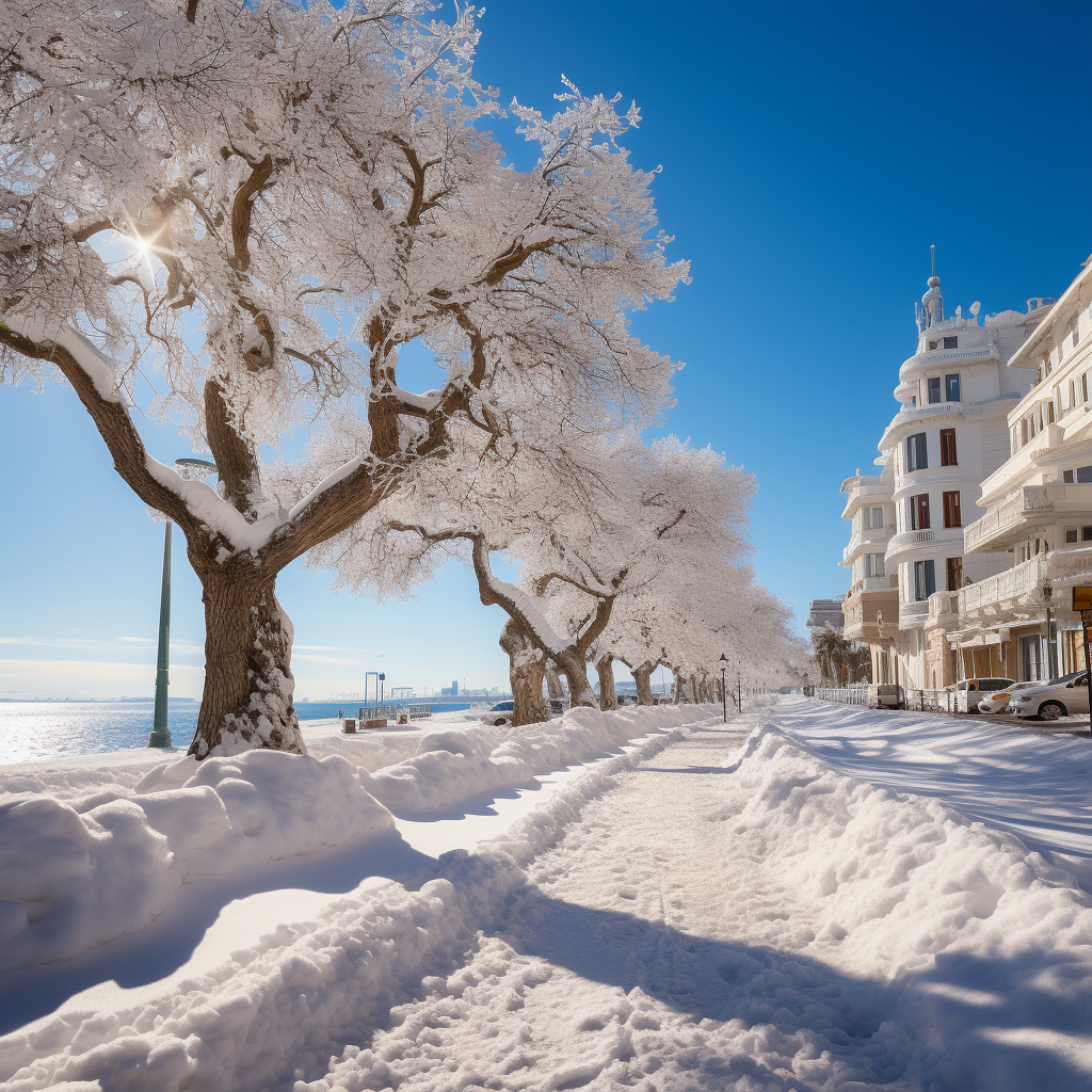 Snow-covered beach houses in Alicante