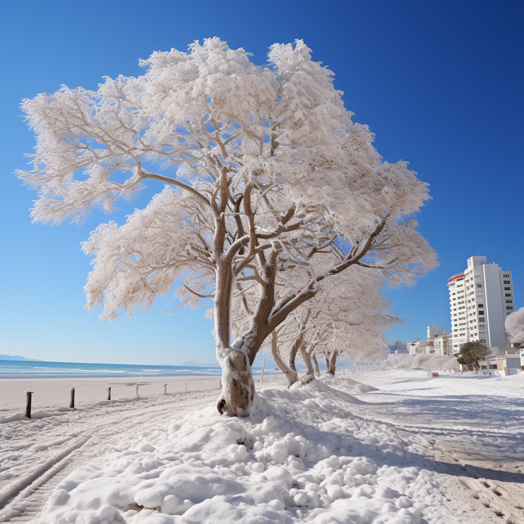 Snow-covered Alicante beach real estate