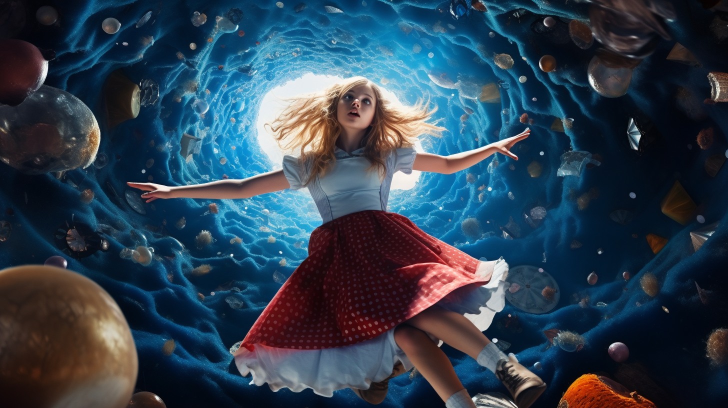 Surreal Alice Falling through Rabbit Hole