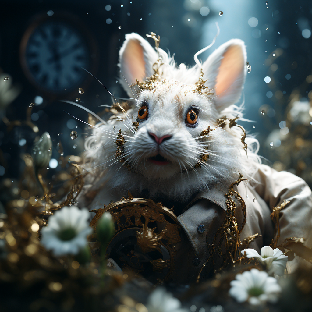 Whimsical white rabbit from Alice in Wonderland