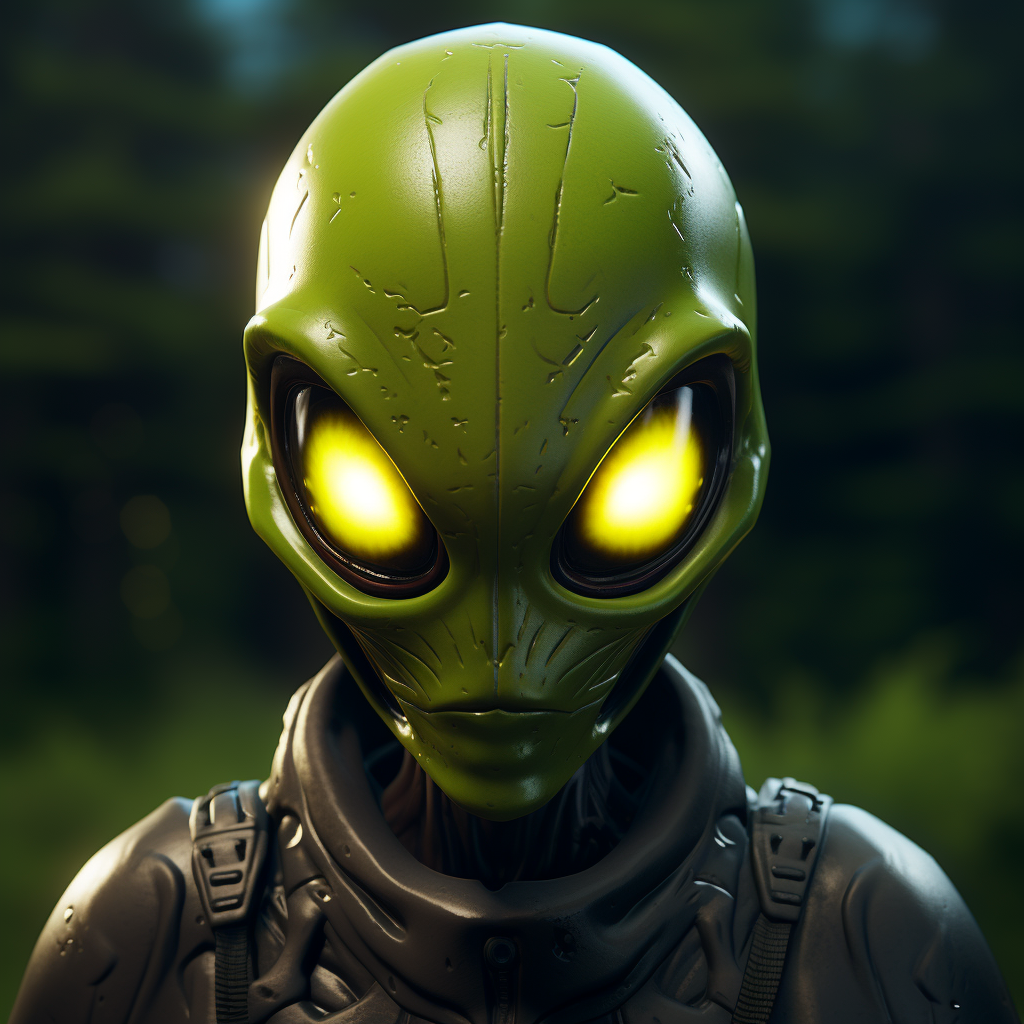 Alien with big eyes in realistic Fortnite green