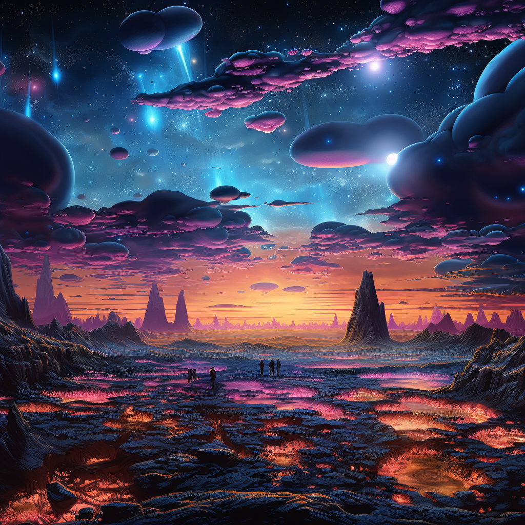 Beautiful alien landscape with electric fractals