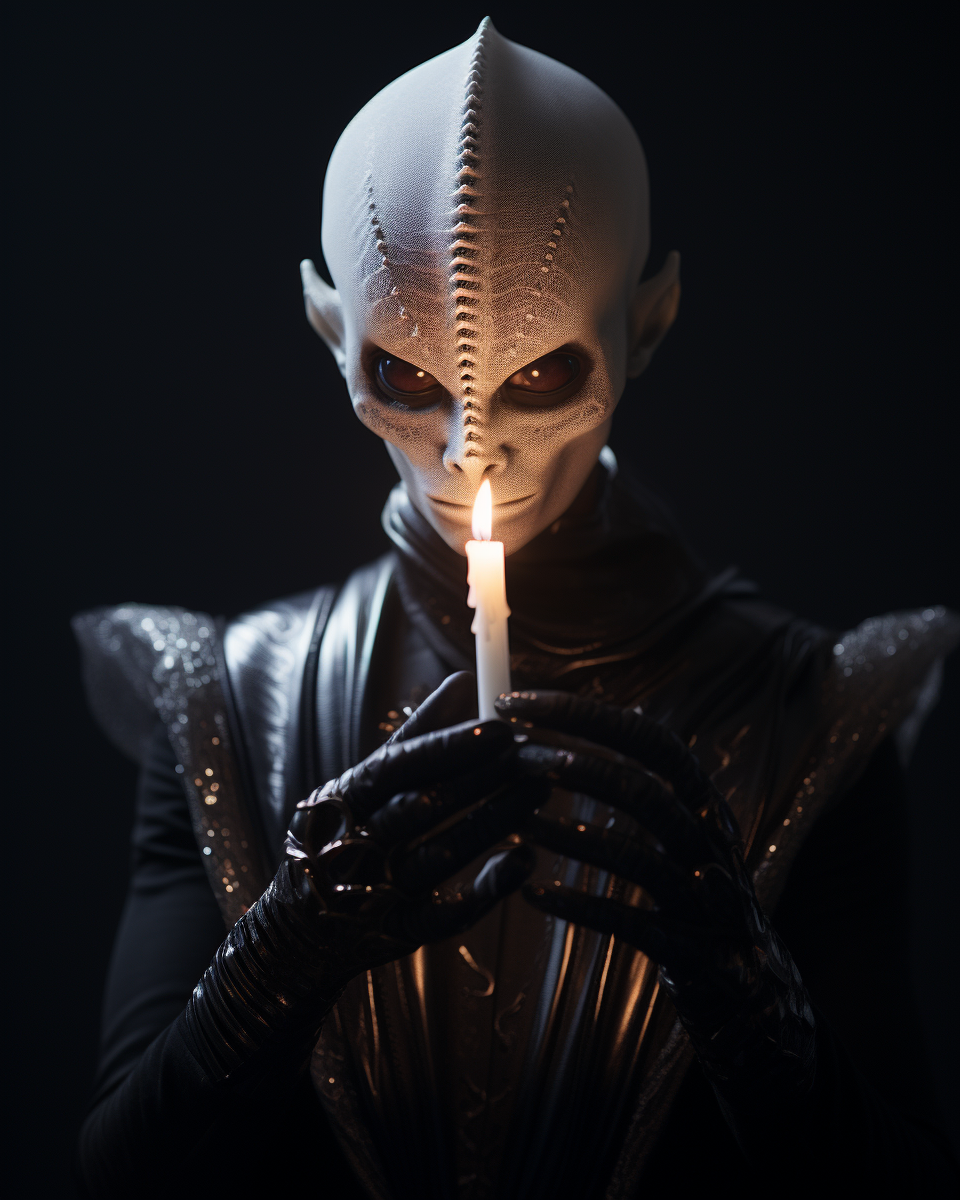 Alien fashion model with candle