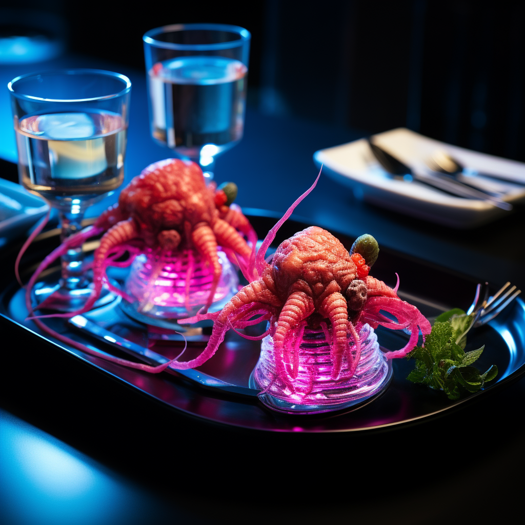 Alien Food with Luxurious Presentation under Neon Light