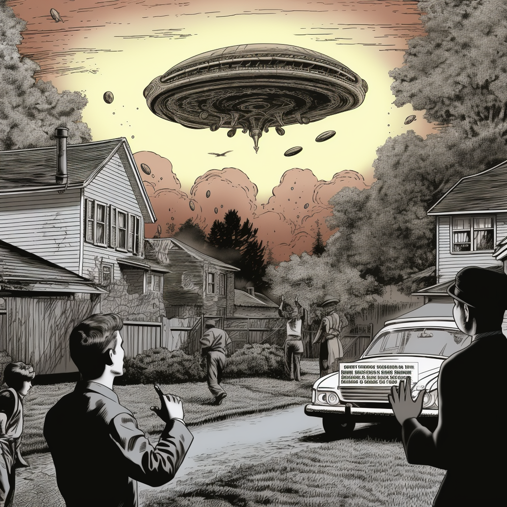 Illustration of Alien Invasion in Chick Tract Style