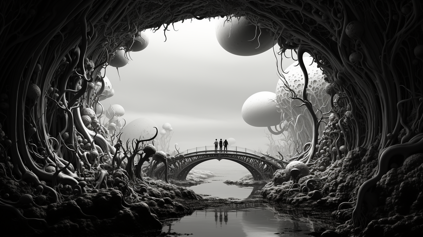 Black and White Alien Landscape Artwork