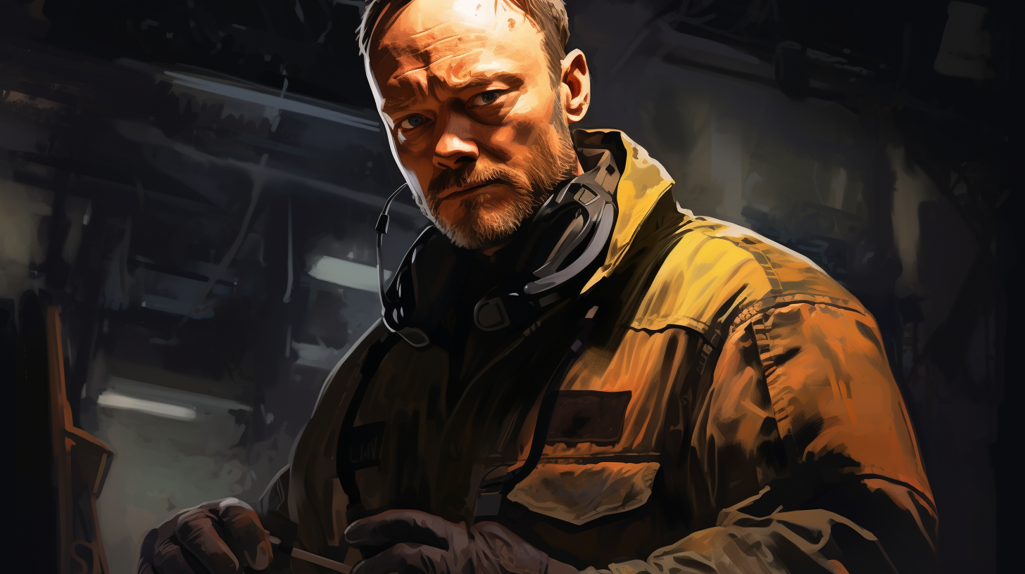 Illustration of Weyland-Yutan worker in alien movie style