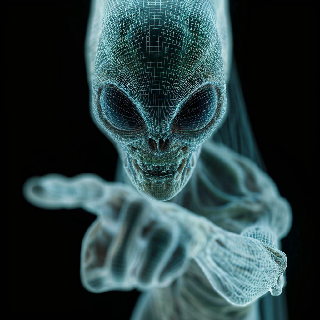 Alien pointing wireframe hologram photo