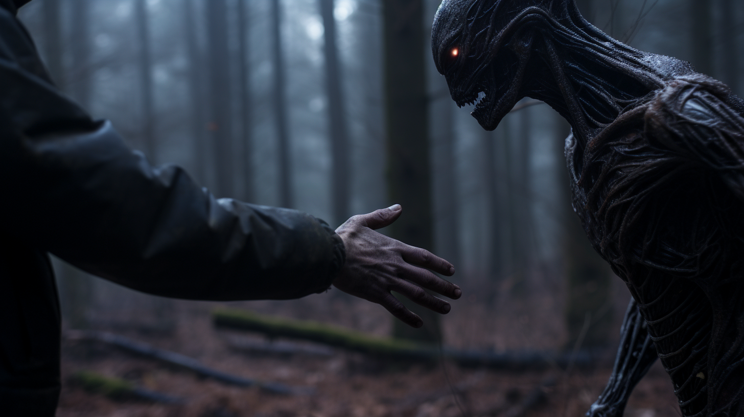 Alien reaching out for human's hand