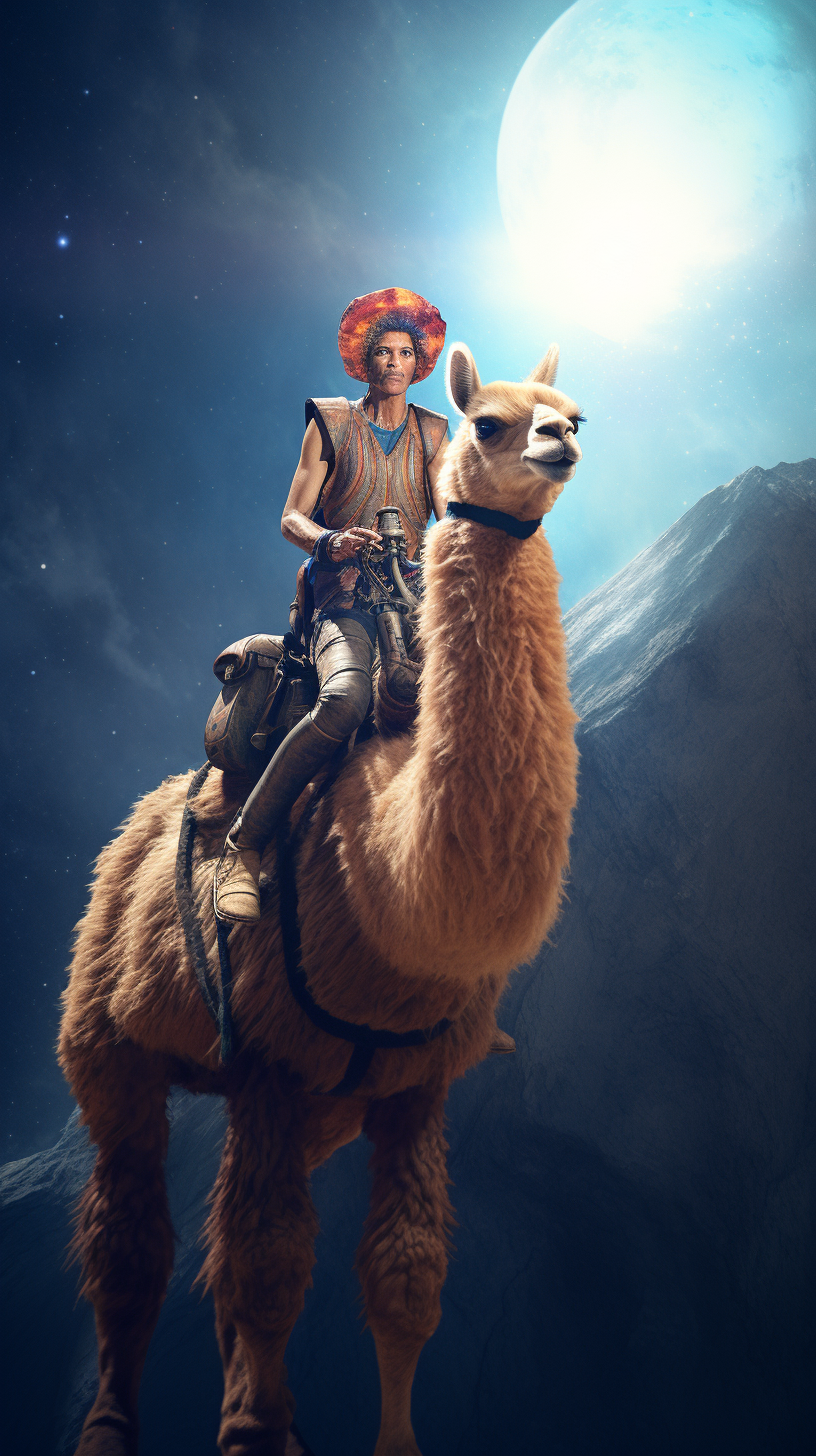 Alien riding llama in incredible scene