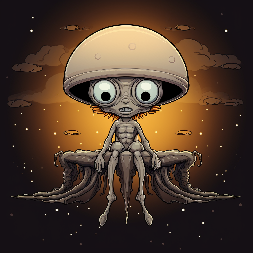 Cartoon alien riding jellyfish artwork