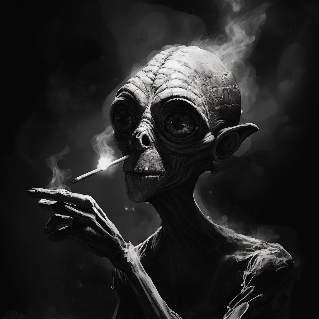 Comic-style alien smoking cigar art