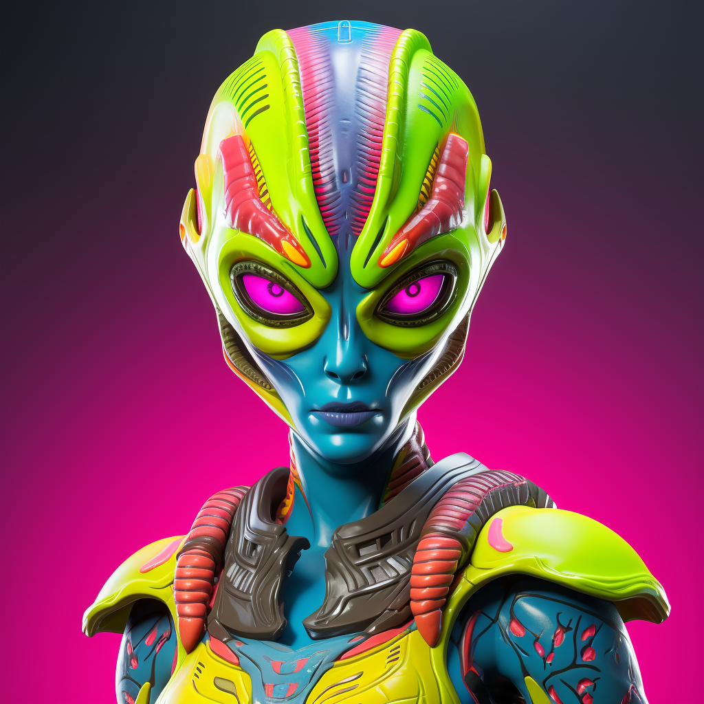 Alien woman Fortnite character in vibrant battle colors