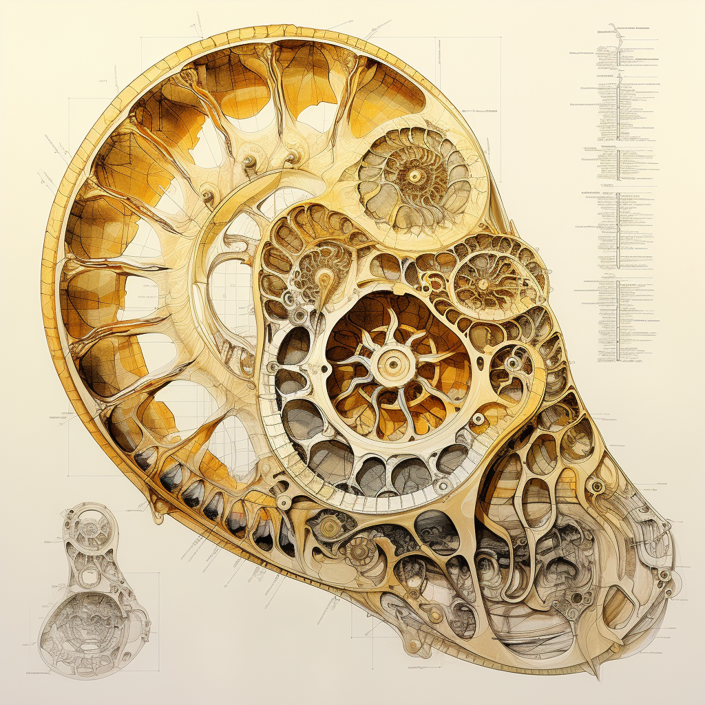 Detailed Technical Drawing of Alien Fossil