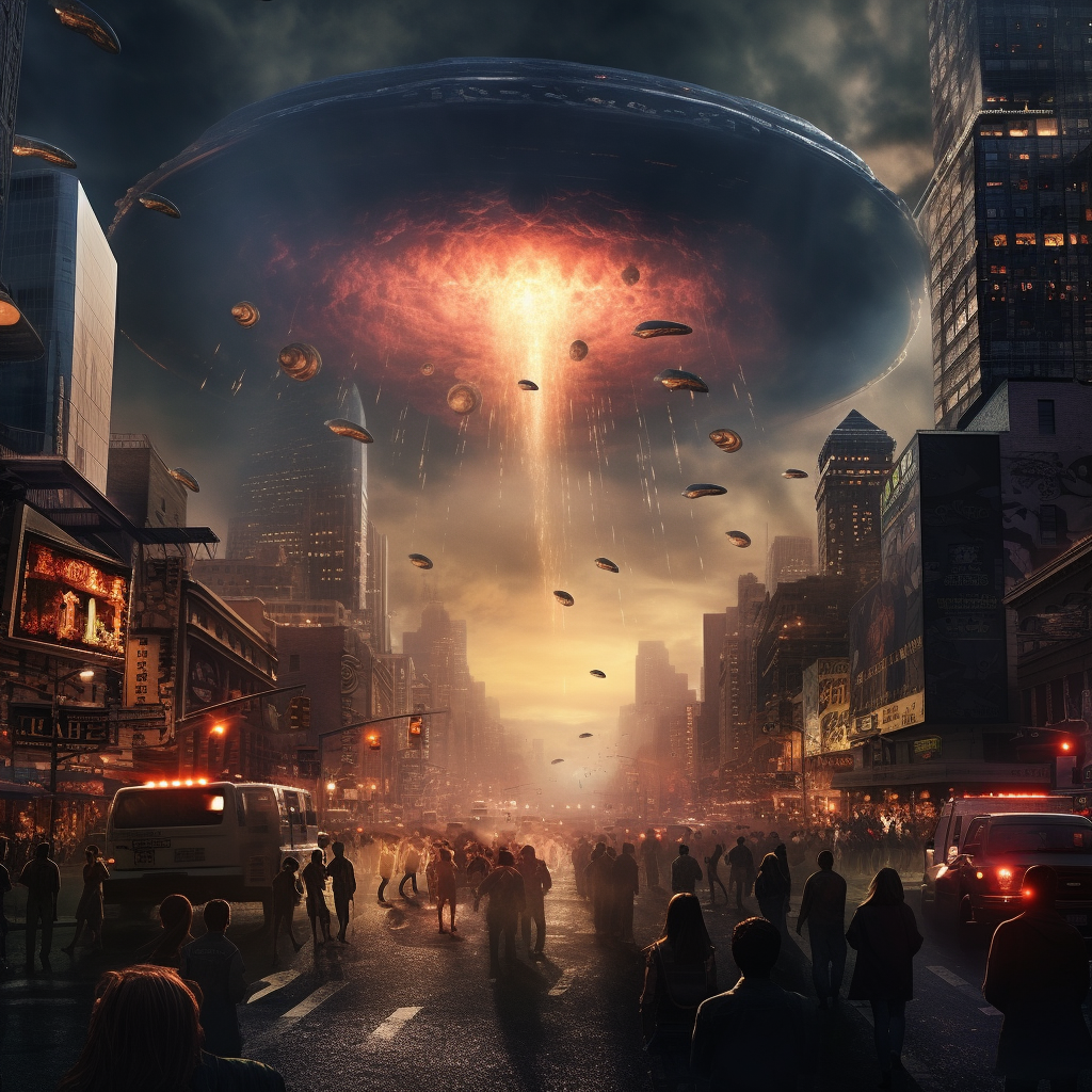 Alien invasion with city destruction and resistance