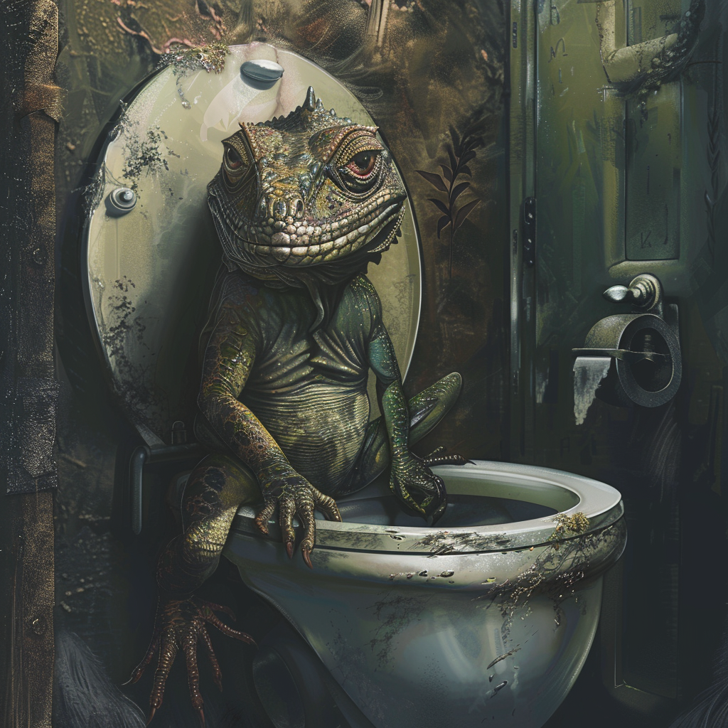 Alien lizard hiding in toilet