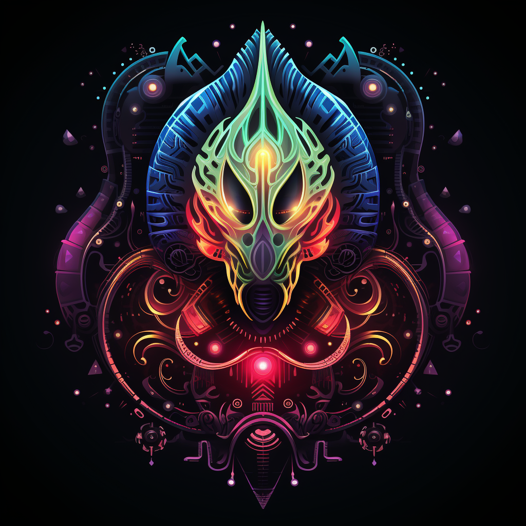 Alien logo with neon Ayahuasca elements