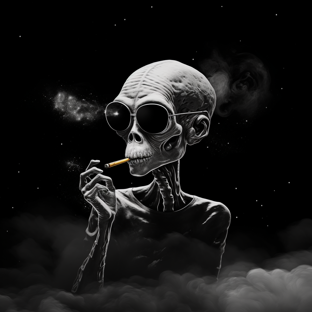 2D alien smoking cigar artwork