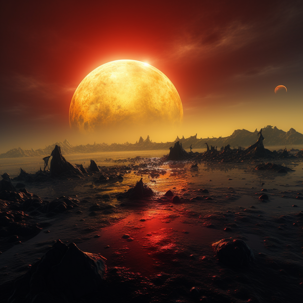 Detailed image of Alien Planet with Yellow Sky and Red Trees