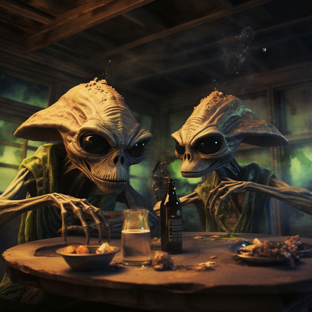 Aliens enjoying a drink at the bar