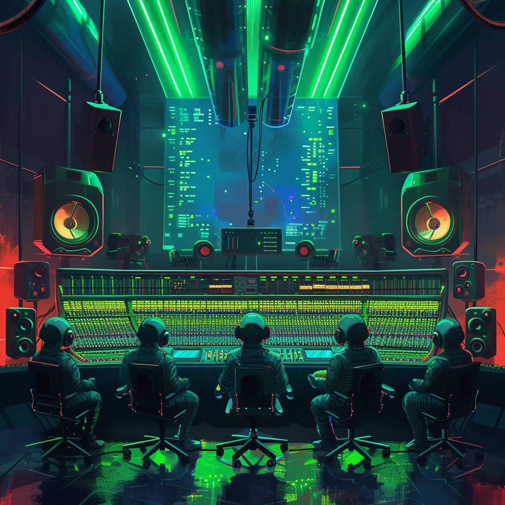 Aliens in Recording Studio with Neon Lights