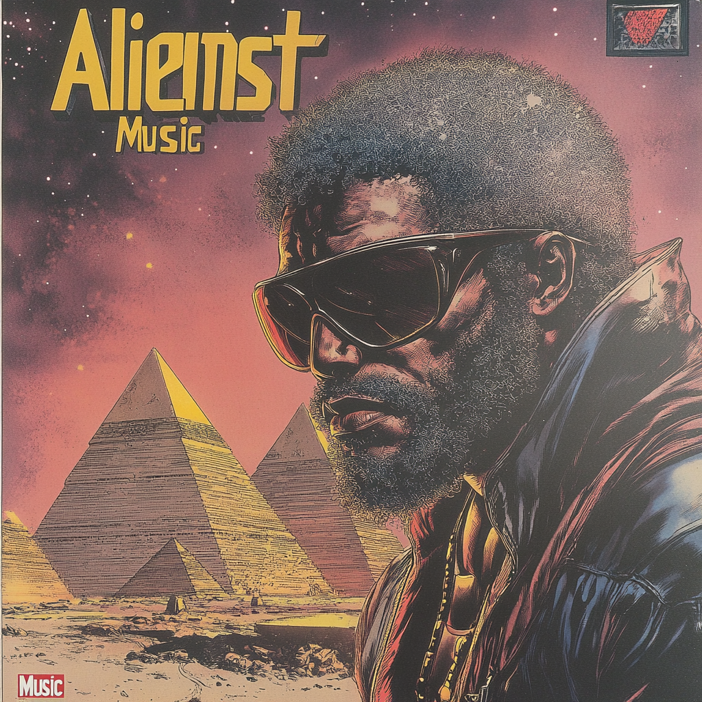 Afrocentric man in alien civilization pyramids