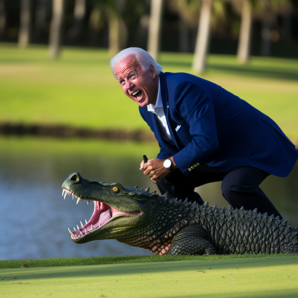 Alligator biting Biden on golf course