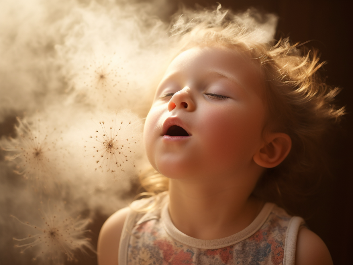 Child breathing in allergens, viruses, and dust particles