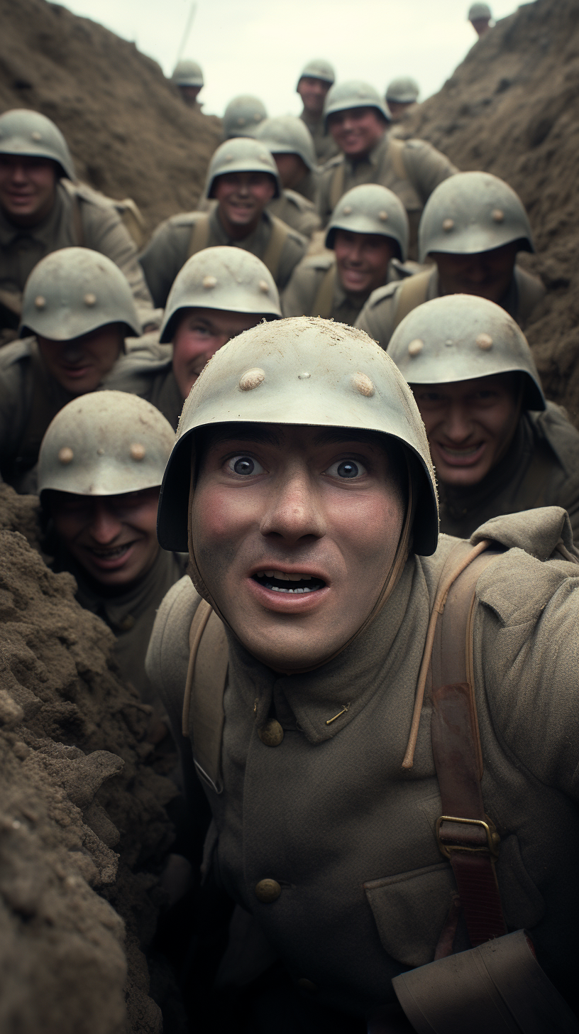 Soldiers in Trench with Pigeon