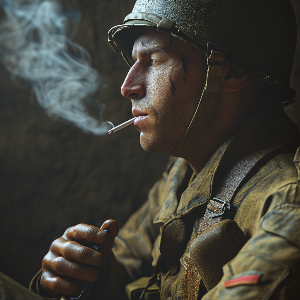 Allied Soldier Smoking Cigarette in WWII