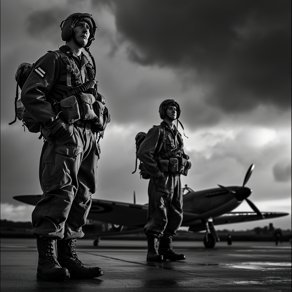 Allied soldiers standing on airfield in WWII