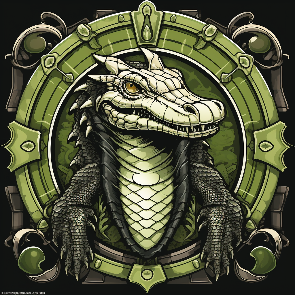 Alligator Heraldry on Black Silver Green Background