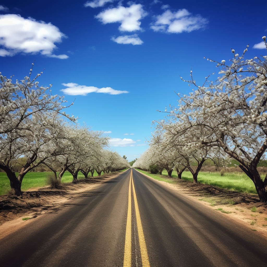 Almond trees on Interstate highway