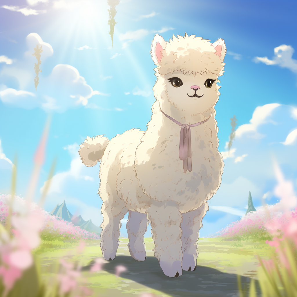 Alpaca overcoming weakness in kodomomuke anime style