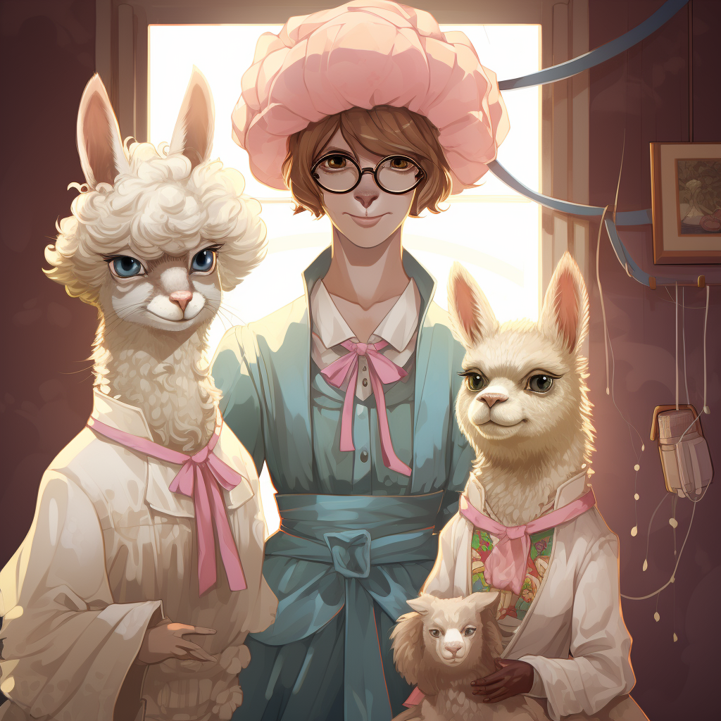 Cute Alpaca Family in Anime Style