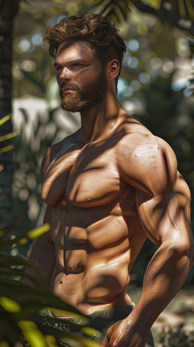 Sculpted body man outdoors HD