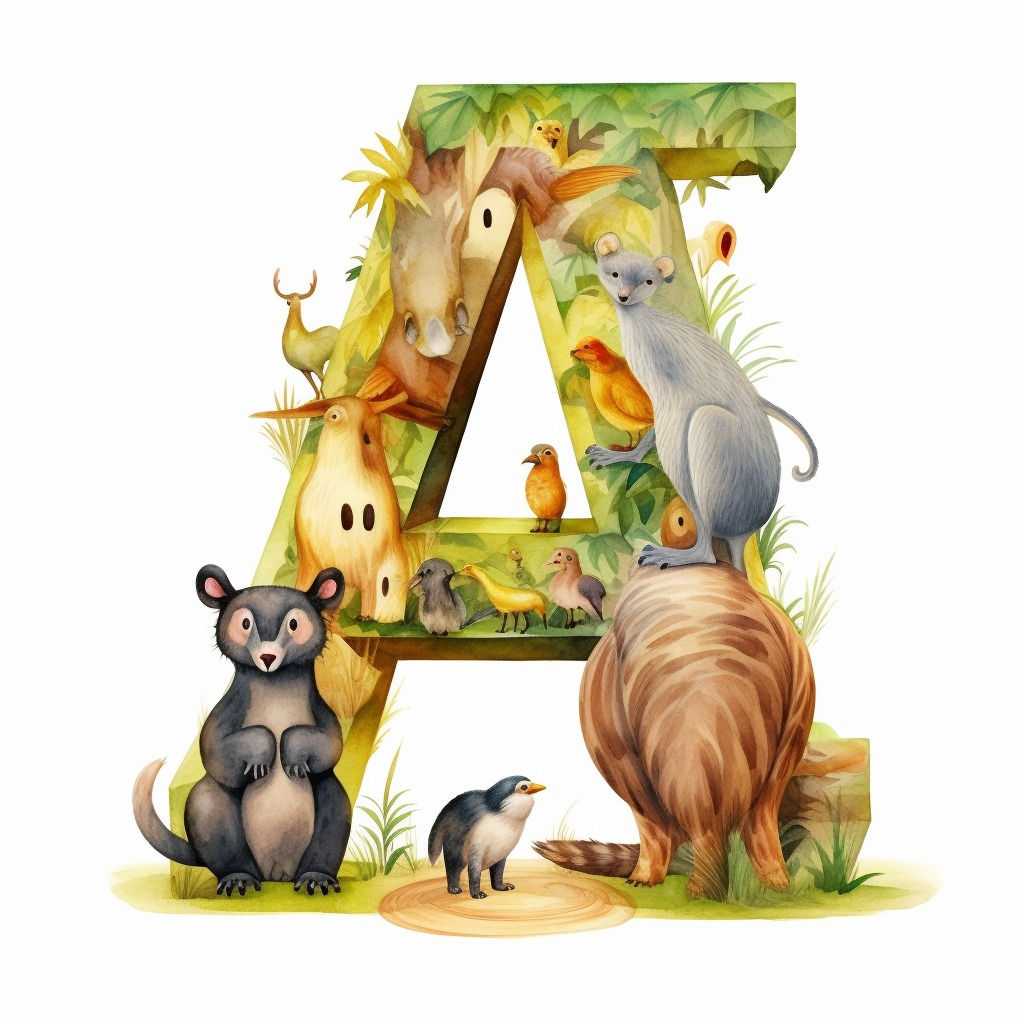 Illustration of Animals with Letter A