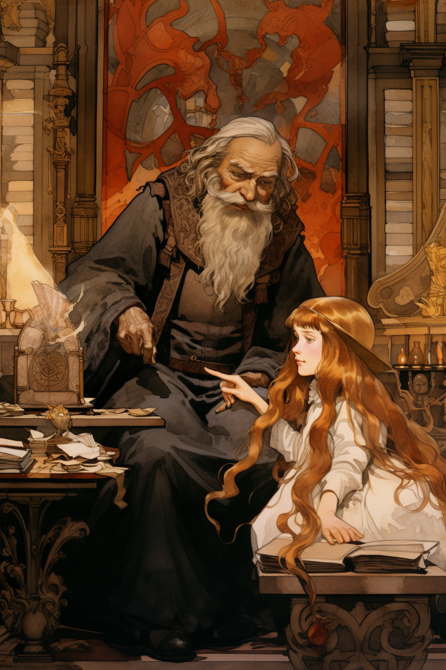 Dumbledore kindly scolding girl in Hogwarts office