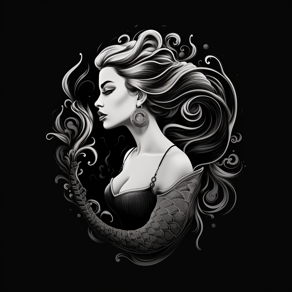 Realistic black and white alternative mermaid logo