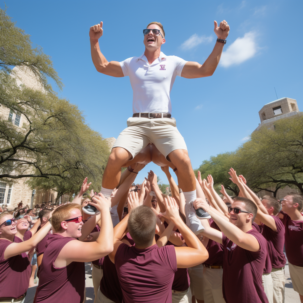 Texas A&M Aggies Yell Leader Human Pyramid