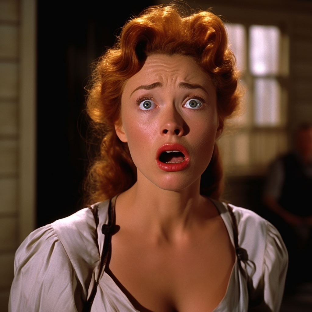 Amanda Blake surprised mouth wide open