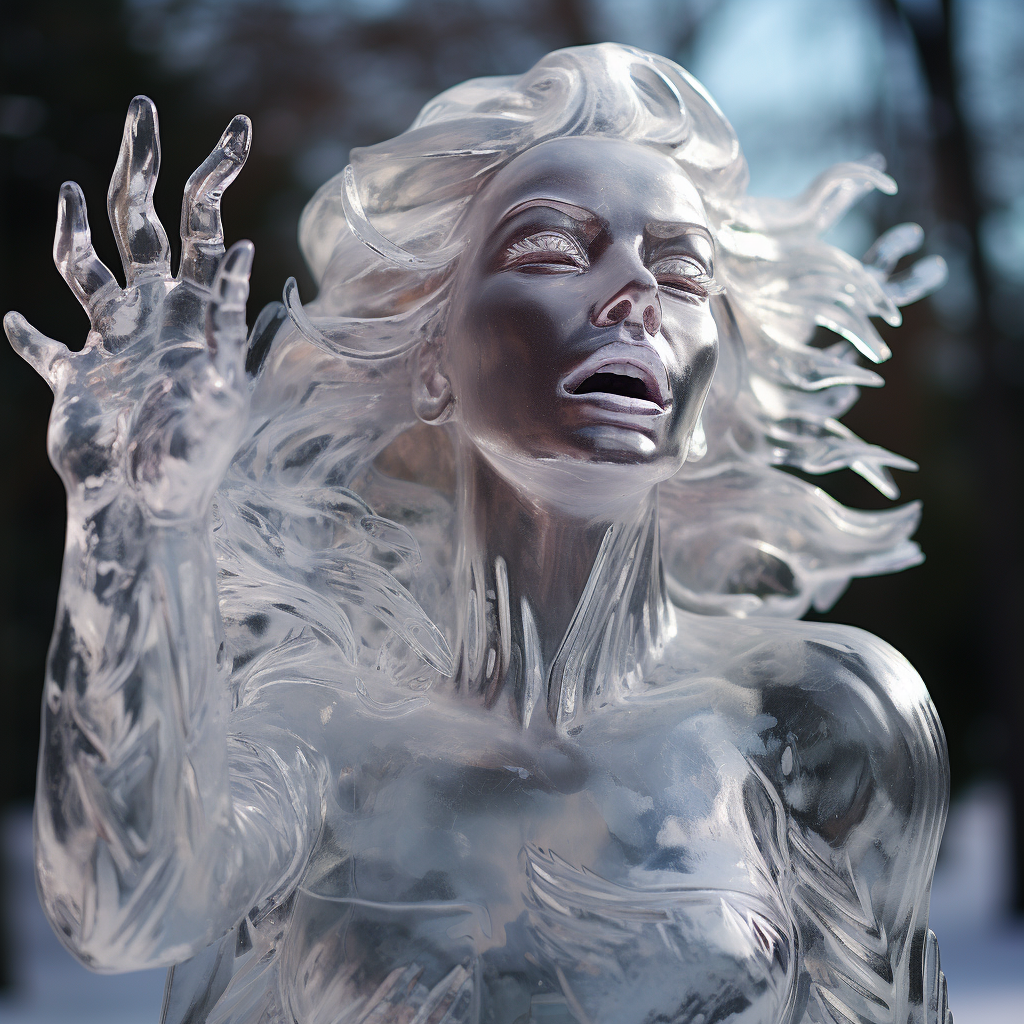 Stunning ice statue in mid-shatter