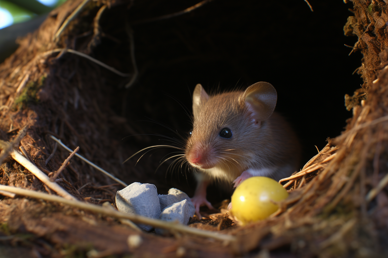 Mouse and baby bird with cheese in Black Forest