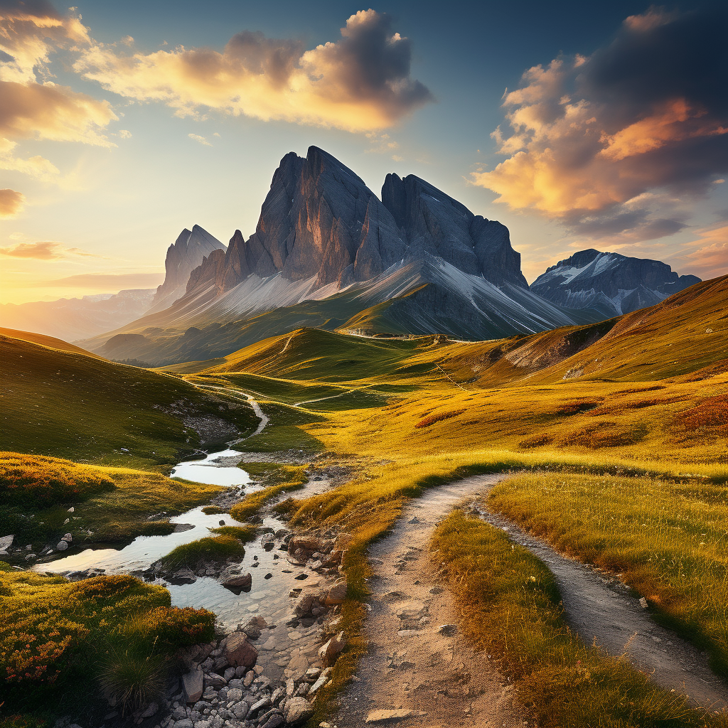 Sunset view of Seceda Peak