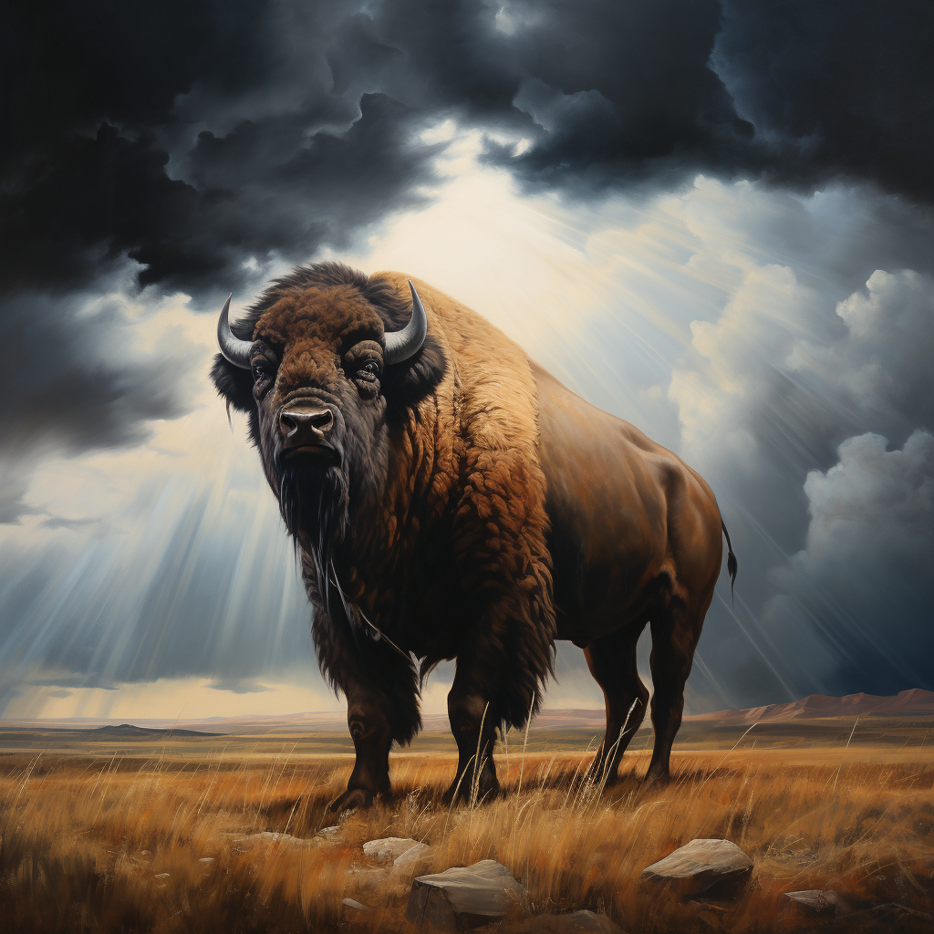 American Buffalo in Thunderstorm on Plains