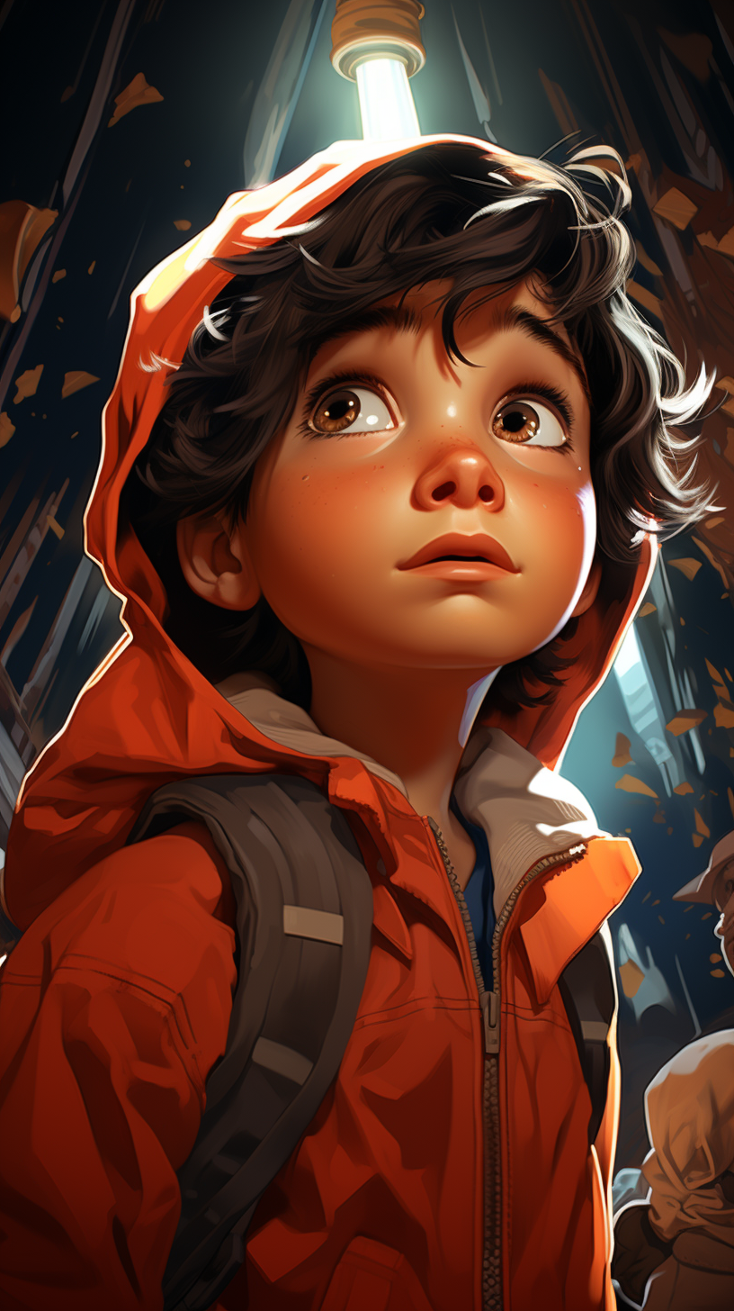 Illustration of an American child in cartoon cinematic style