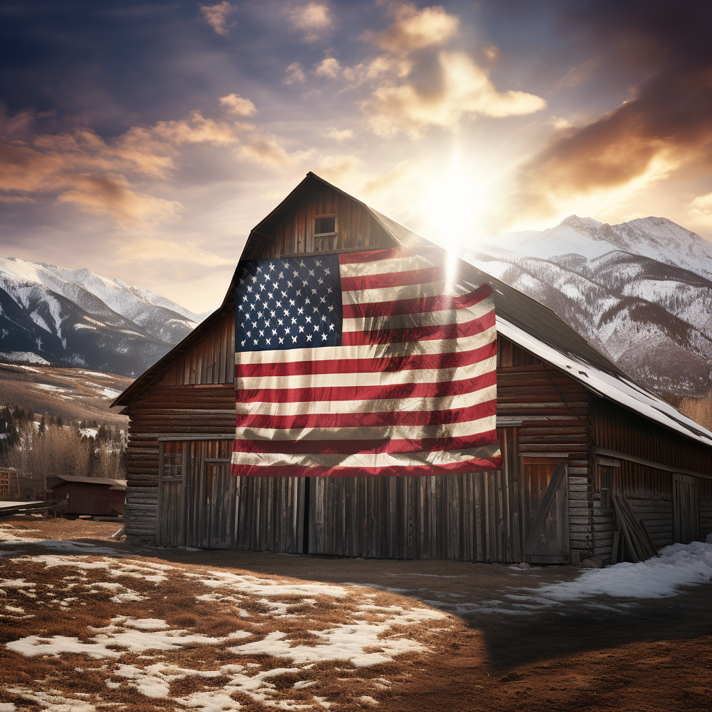 Beautiful American flag on mountain barn