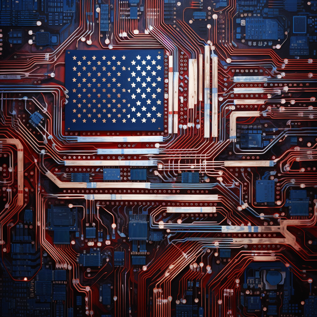 Photorealistic American Flag made of circuit boards