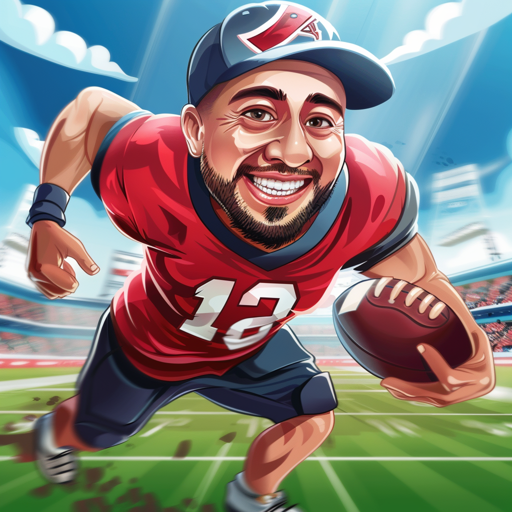 Cartoon portrait of American football player